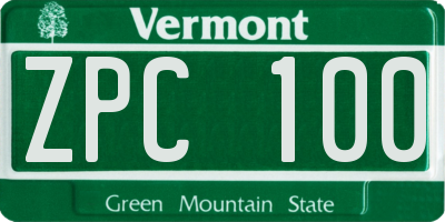 VT license plate ZPC100