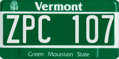 VT license plate ZPC107