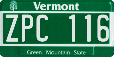 VT license plate ZPC116