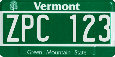 VT license plate ZPC123