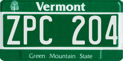 VT license plate ZPC204