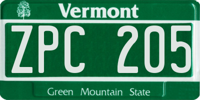 VT license plate ZPC205