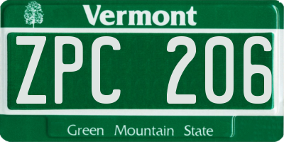 VT license plate ZPC206