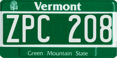 VT license plate ZPC208
