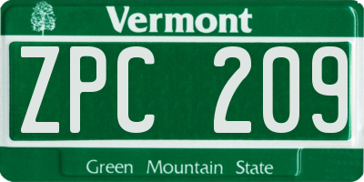 VT license plate ZPC209