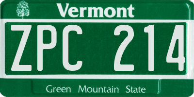 VT license plate ZPC214