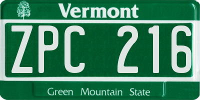 VT license plate ZPC216