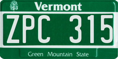VT license plate ZPC315