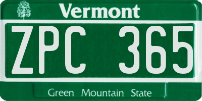 VT license plate ZPC365