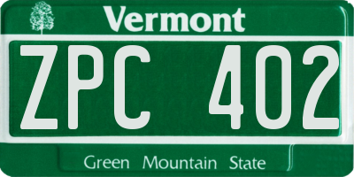 VT license plate ZPC402