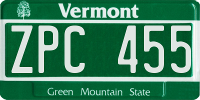 VT license plate ZPC455