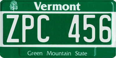 VT license plate ZPC456