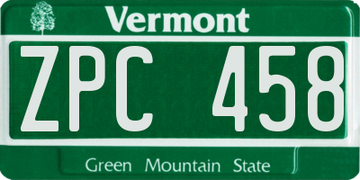 VT license plate ZPC458
