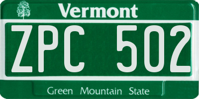 VT license plate ZPC502