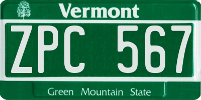 VT license plate ZPC567