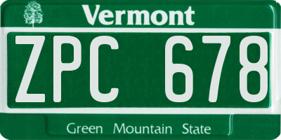 VT license plate ZPC678