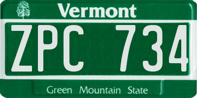VT license plate ZPC734