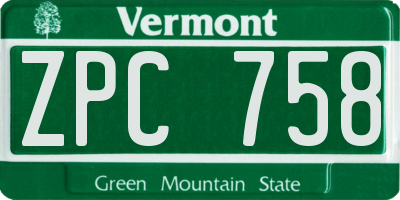 VT license plate ZPC758