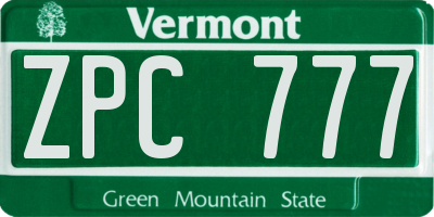 VT license plate ZPC777