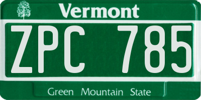 VT license plate ZPC785