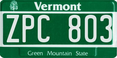 VT license plate ZPC803