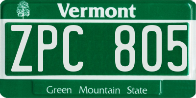 VT license plate ZPC805
