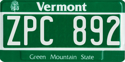 VT license plate ZPC892