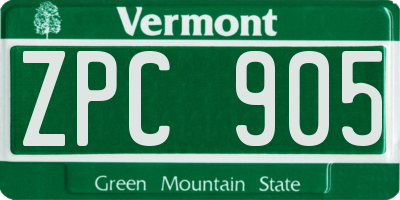 VT license plate ZPC905