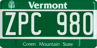 VT license plate ZPC980
