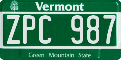 VT license plate ZPC987