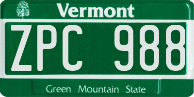 VT license plate ZPC988