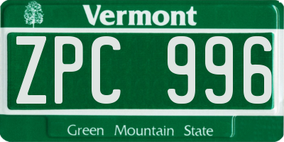 VT license plate ZPC996