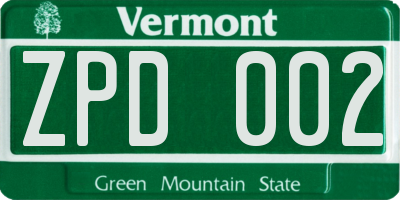 VT license plate ZPD002