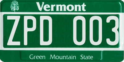 VT license plate ZPD003