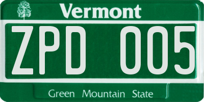 VT license plate ZPD005