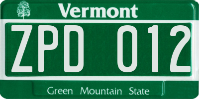 VT license plate ZPD012