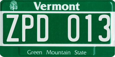 VT license plate ZPD013