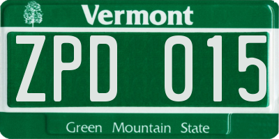 VT license plate ZPD015
