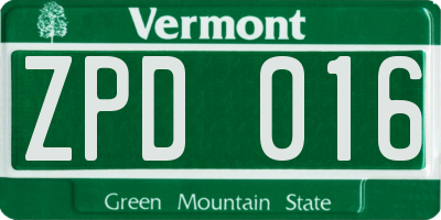 VT license plate ZPD016