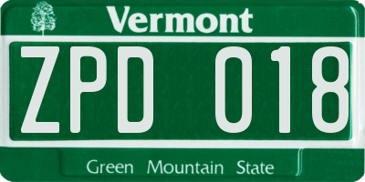 VT license plate ZPD018
