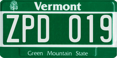 VT license plate ZPD019