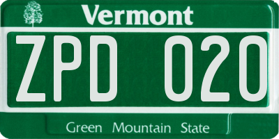 VT license plate ZPD020