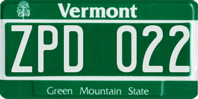 VT license plate ZPD022