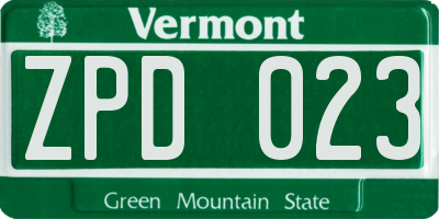 VT license plate ZPD023