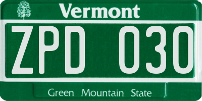 VT license plate ZPD030