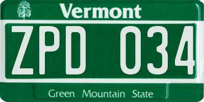 VT license plate ZPD034