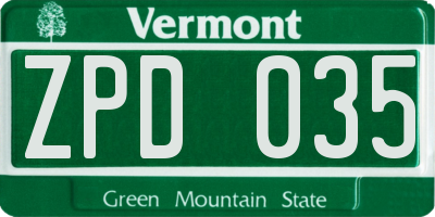 VT license plate ZPD035