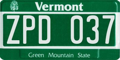 VT license plate ZPD037