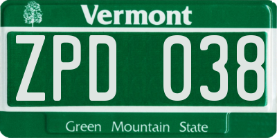 VT license plate ZPD038