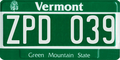 VT license plate ZPD039